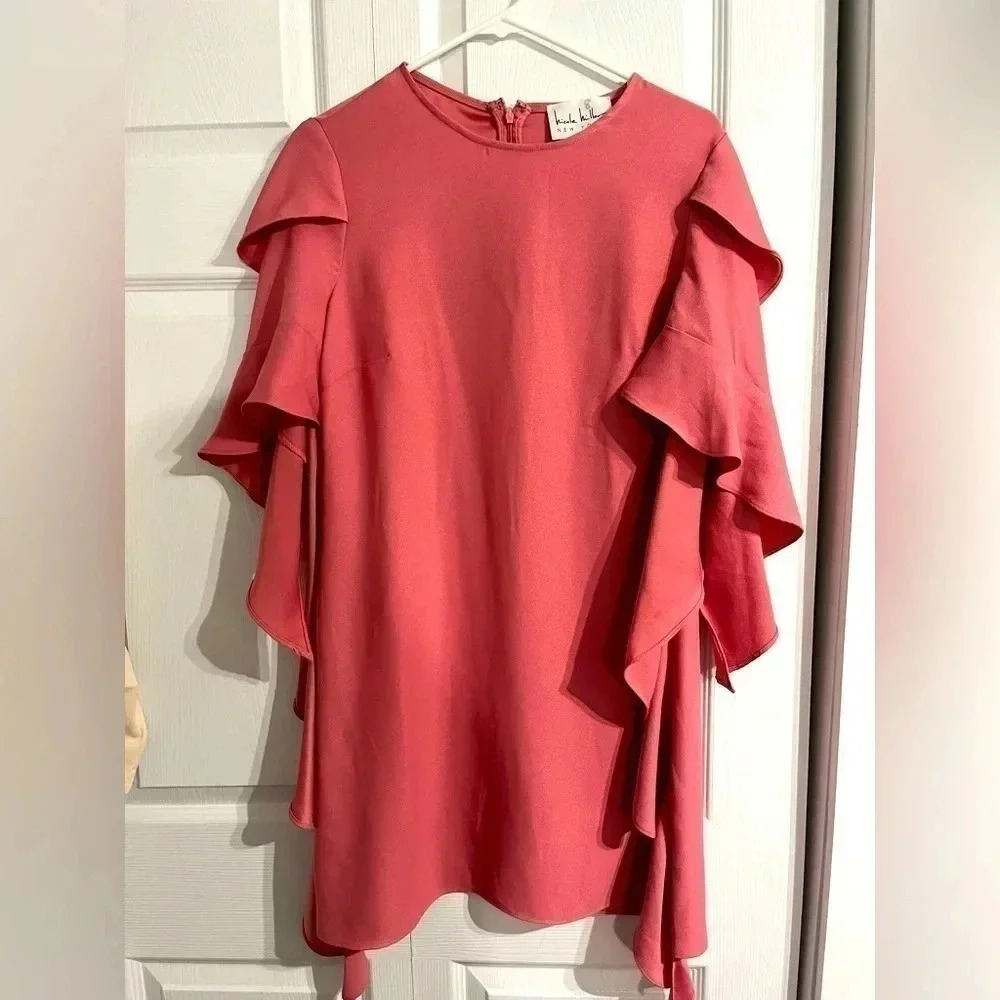 Nicole Miller New York Pink Ruffle Sleeve Dress 8